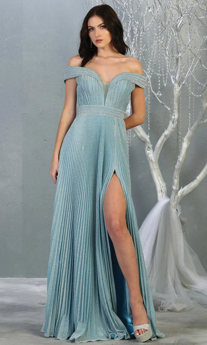 OFF SHOULDER SHIMMER FABRIC EVENING GOWN - CLEARENCE