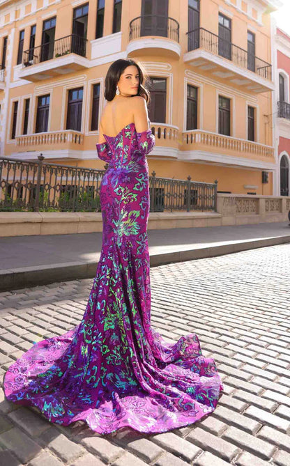 STRAPLESS 2 TONES SEQUIN EVENING DRESS - CLEREANCE