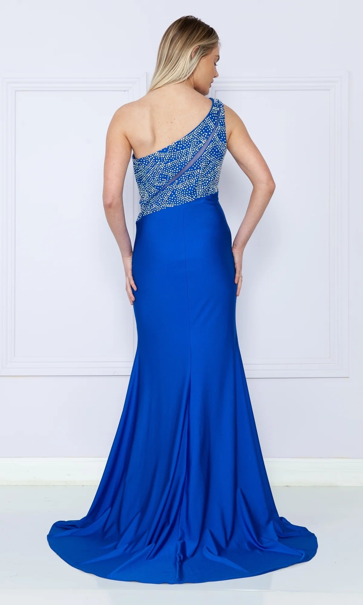 ONE SHOULDER JERSEY STRECH EVENING DRESS - CLEAREANCE