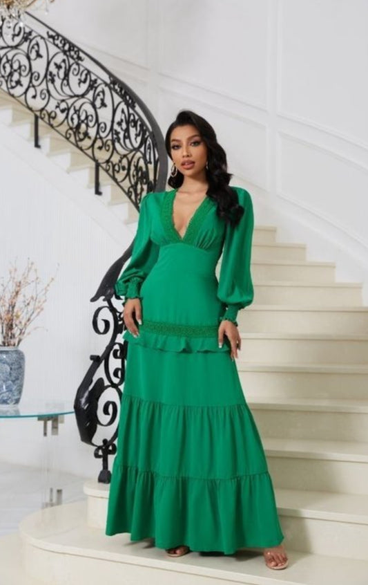 GREEN MAXY DRESS WITH SLEEVES