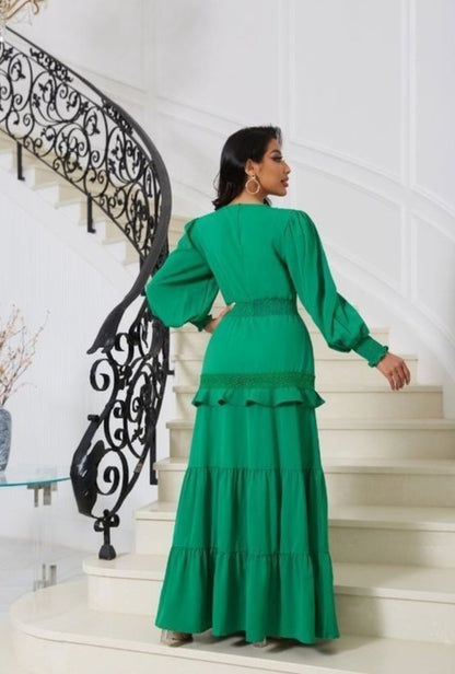GREEN MAXY DRESS WITH SLEEVES