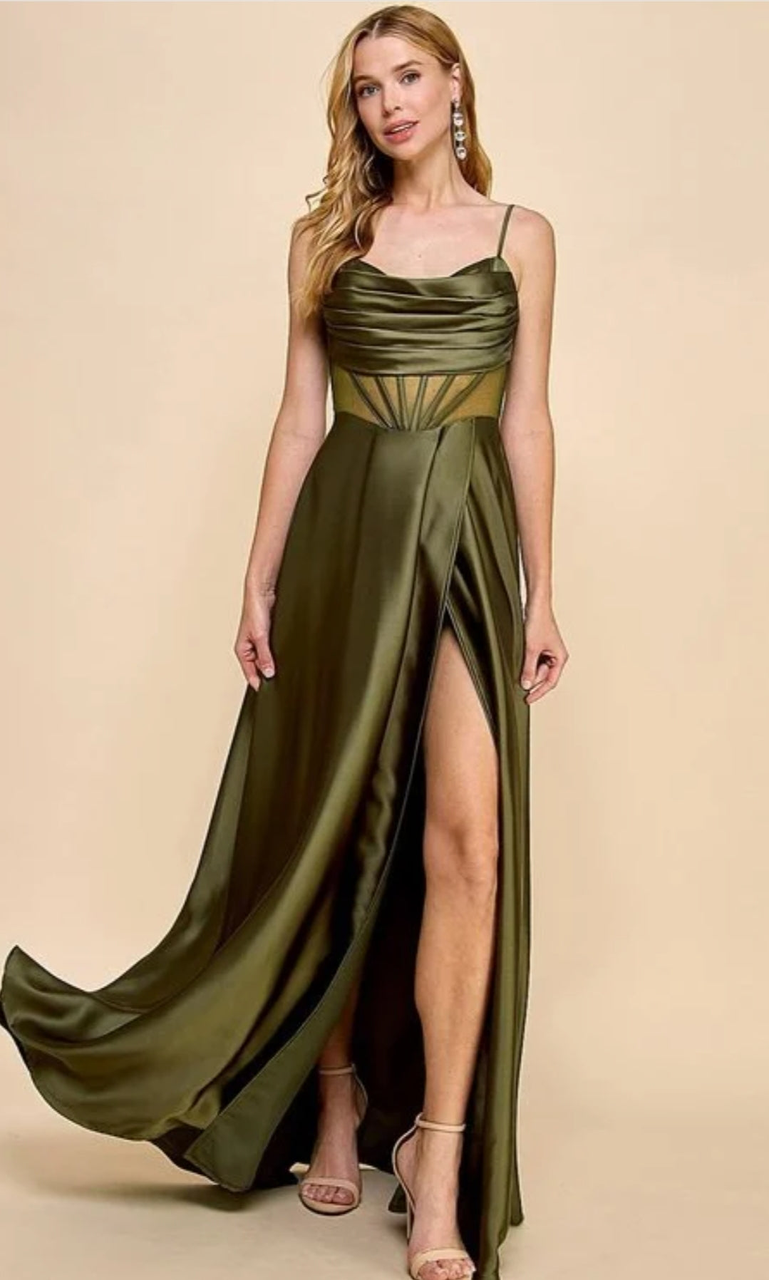 SATIN OLIVE MAXY DRESS