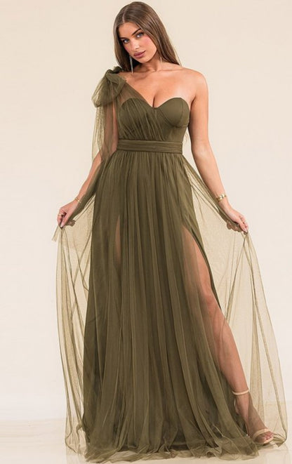 ONE SHOULDER OLIVE MAXY