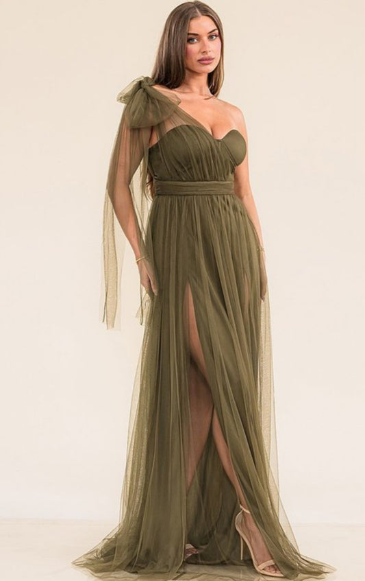 ONE SHOULDER OLIVE MAXY