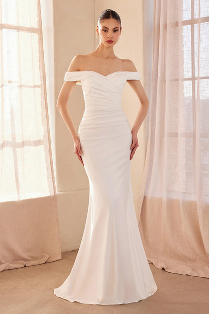 OFF SHOULDER FORM FITTING WEDDING DRESS