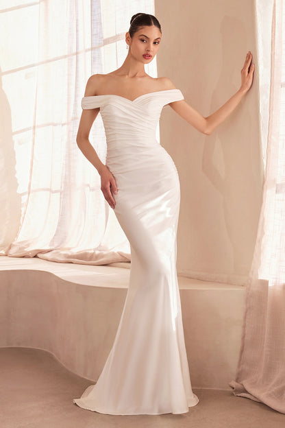 OFF SHOULDER FORM FITTING WEDDING DRESS