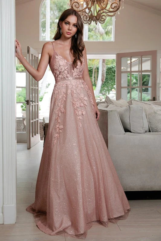Applique Long A-line Glitter Dress - CLEARENCE