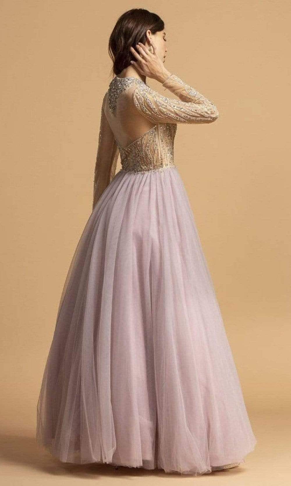 LONG SLEEES A LINE BALL GOWN -CLEARENCE