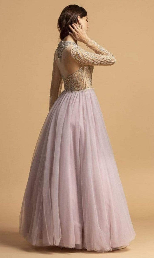 LONG SLEEES A LINE BALL GOWN -CLEARENCE