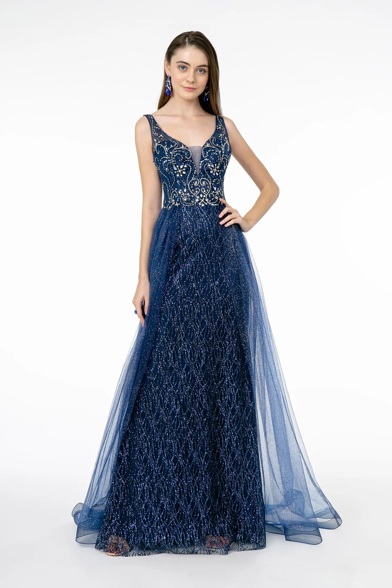 EMBELISH V NECK EVENING DRESS- CLEARENCE