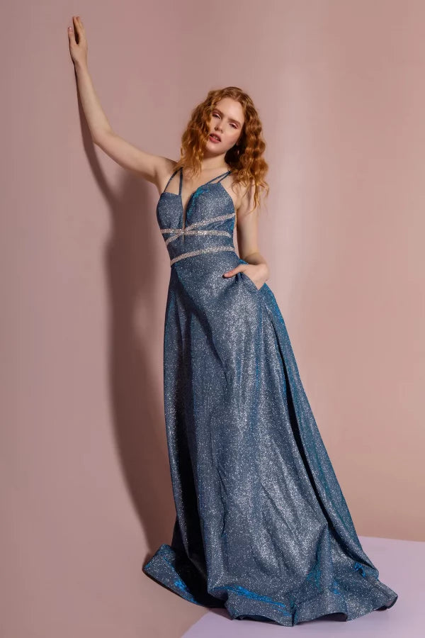 A LINE METHALIC LONG DRESS - CLEARENCE