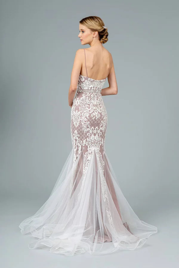 MERMAID SILHOUETTE MAUVE LINNING WEDDING DRESS