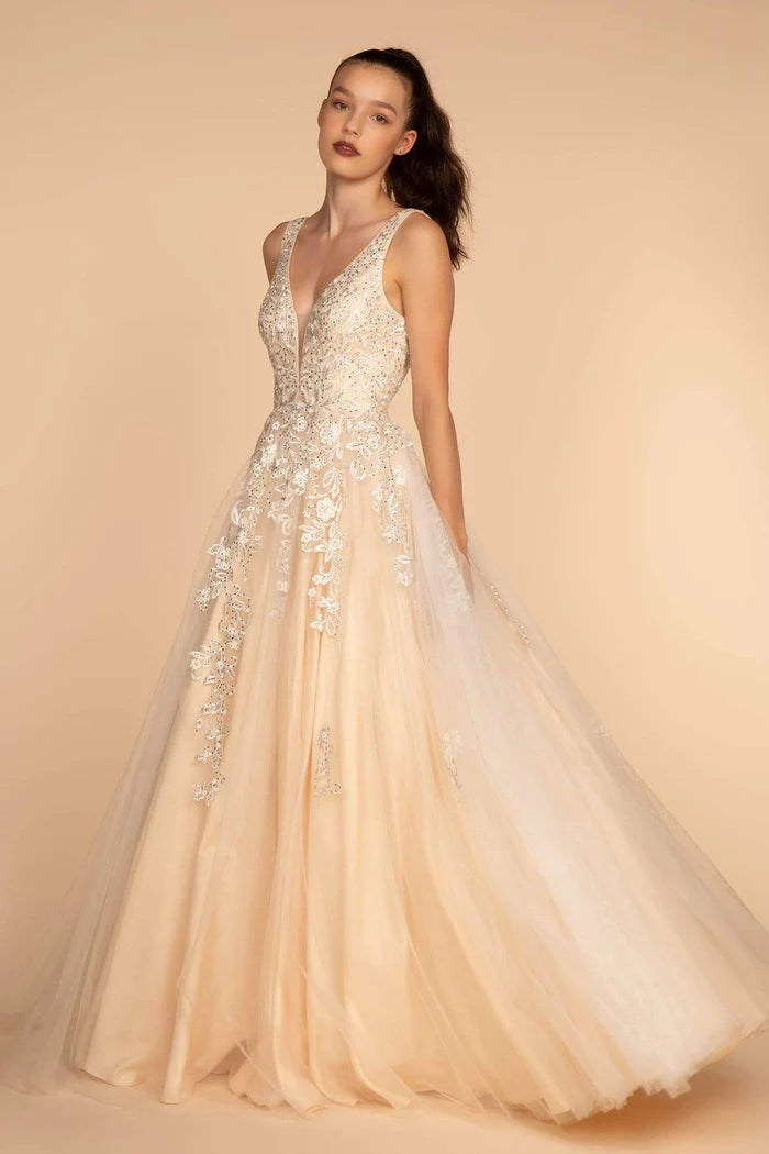 A-LINE CHAMPAGNE EVENING GOWN