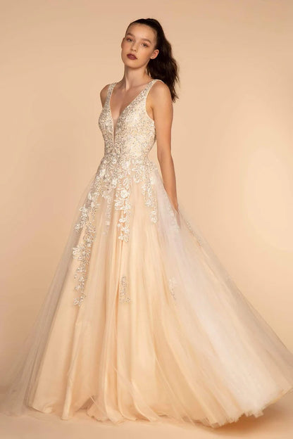 A-LINE CHAMPAGNE EVENING GOWN
