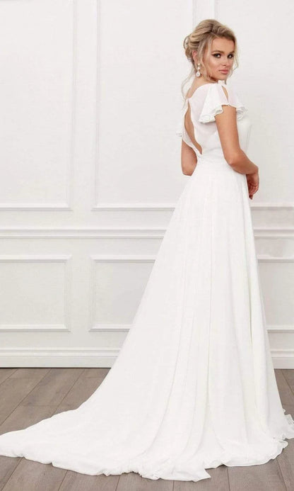 V NECK FLOWY WEDDING DRESS
