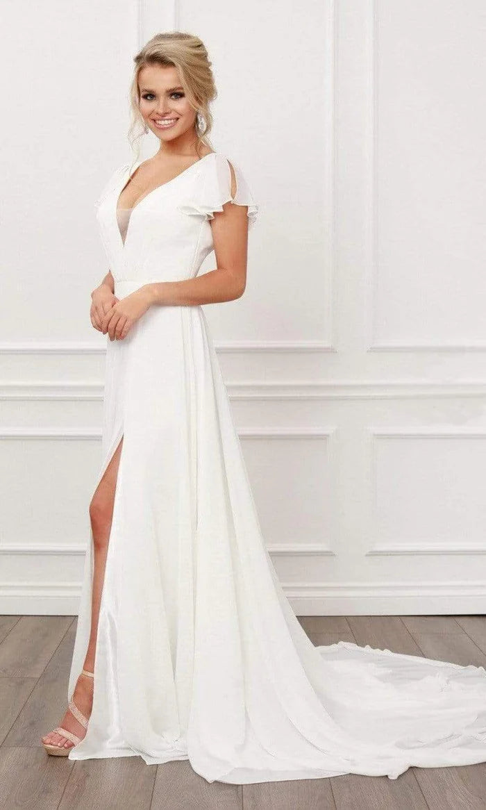 V NECK FLOWY WEDDING DRESS
