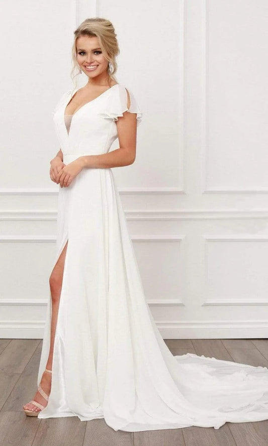 V NECK FLOWY WEDDING DRESS