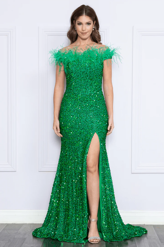 SEQUIN OFF SHOULDER EVENING DRESS - CLEARENCE